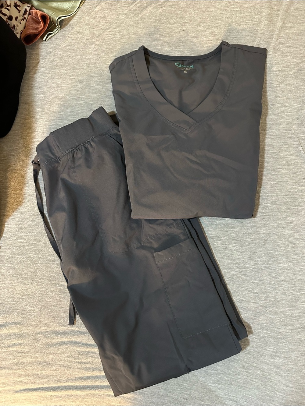 Charcoal Gray Medical Scrub Set - V-Neck Top & jogger Pants
